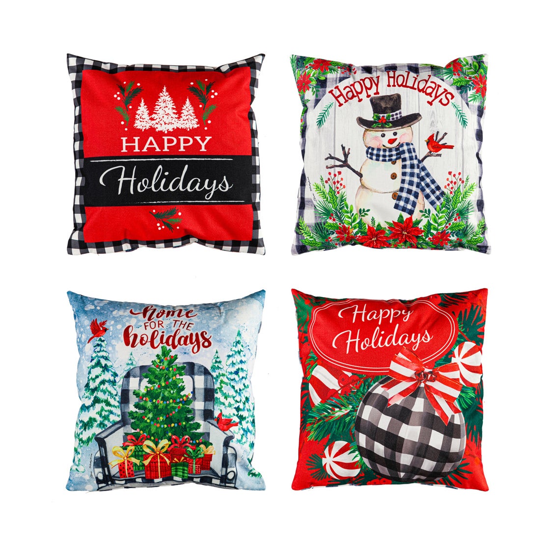 Happy Holidays Throw Pillow Covers, Set of 4