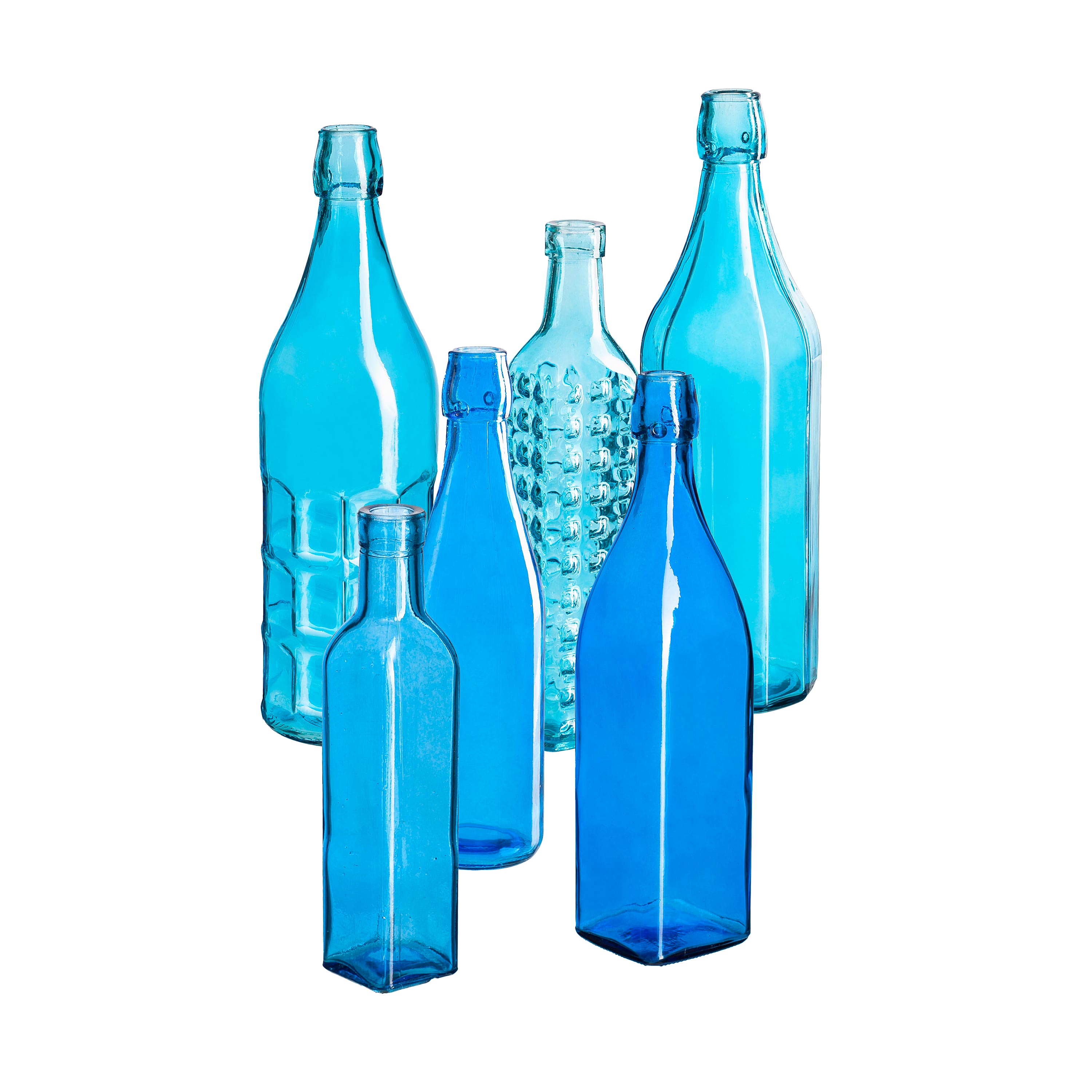 Brilliant Blue Glass Bottles, Set of 6