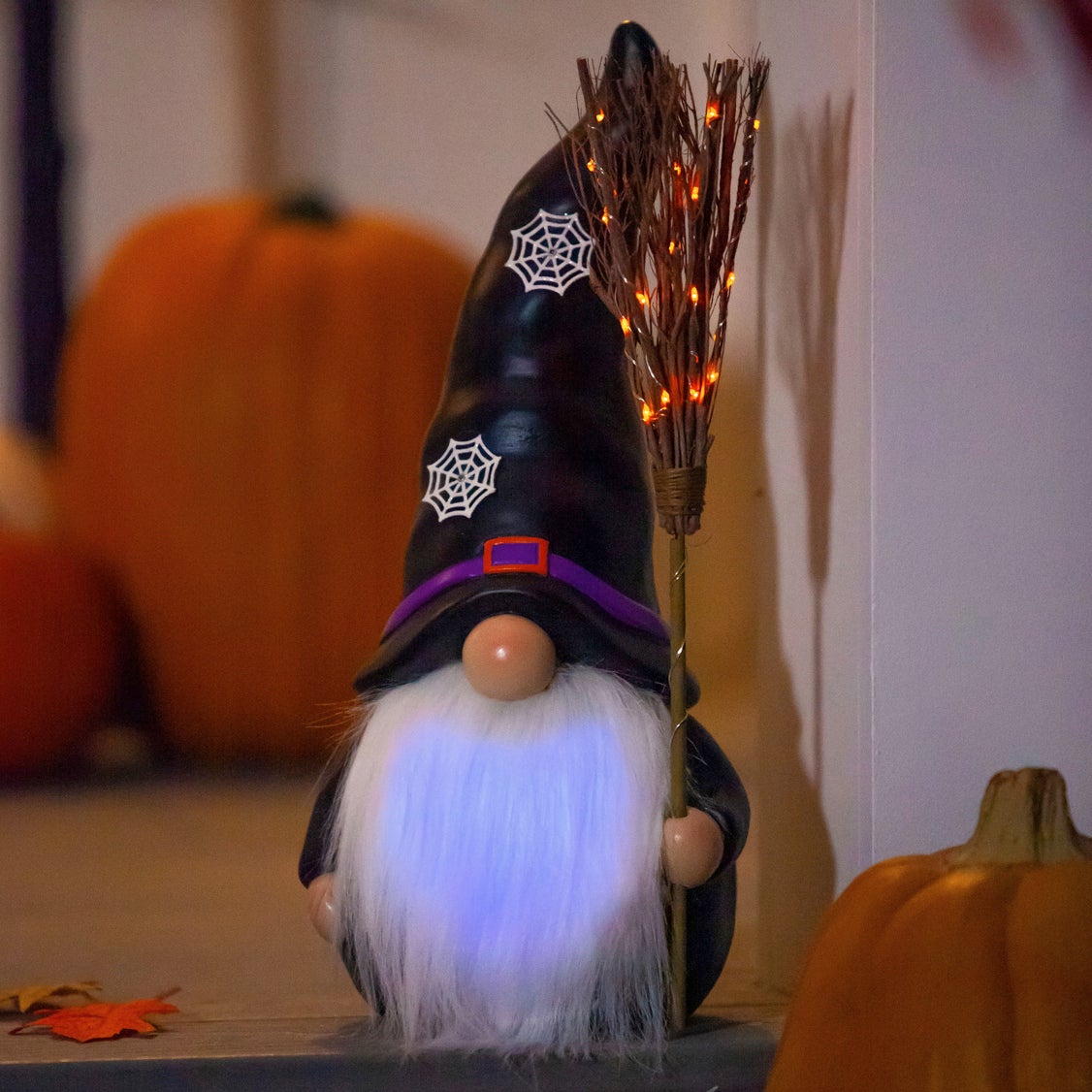 16"H Lighted Witch Gnome with Black Hat