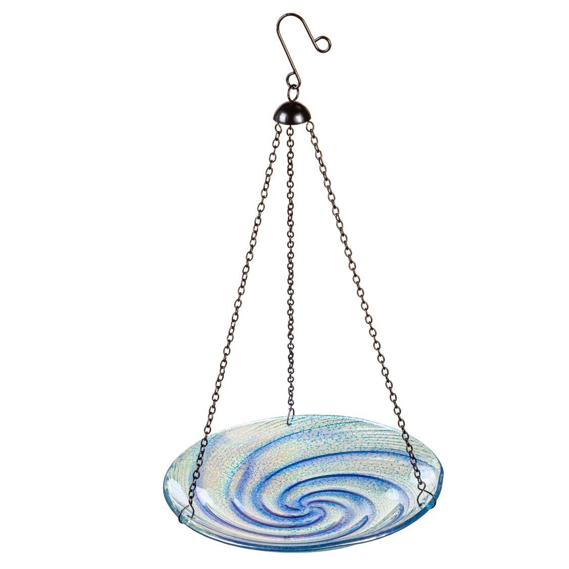 Blue Swirl Glass Hanging Birdbath