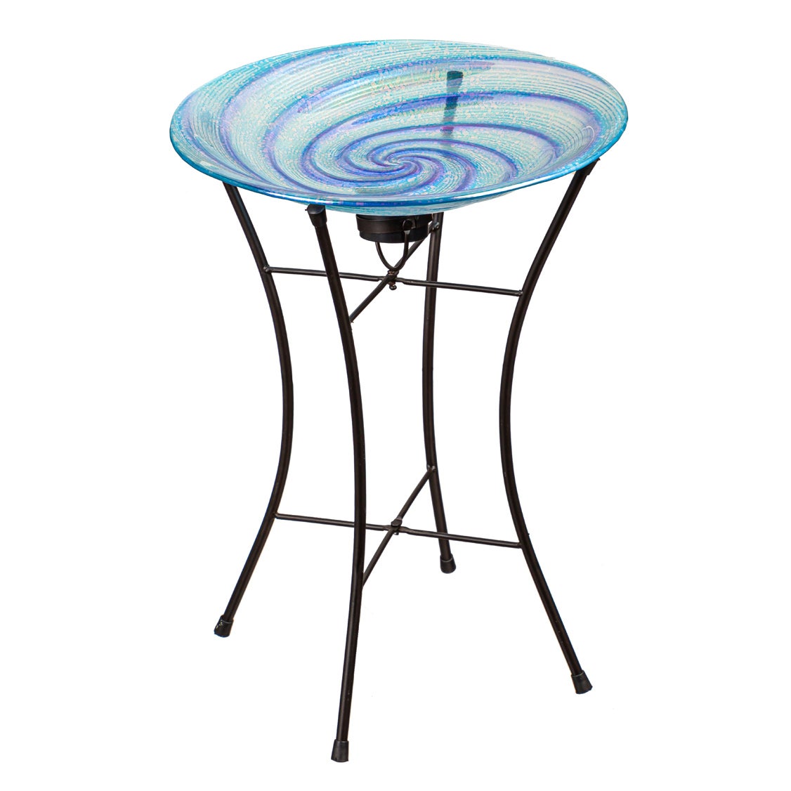 15" Blue Swirl Glass Bird Bath with Solar Stand