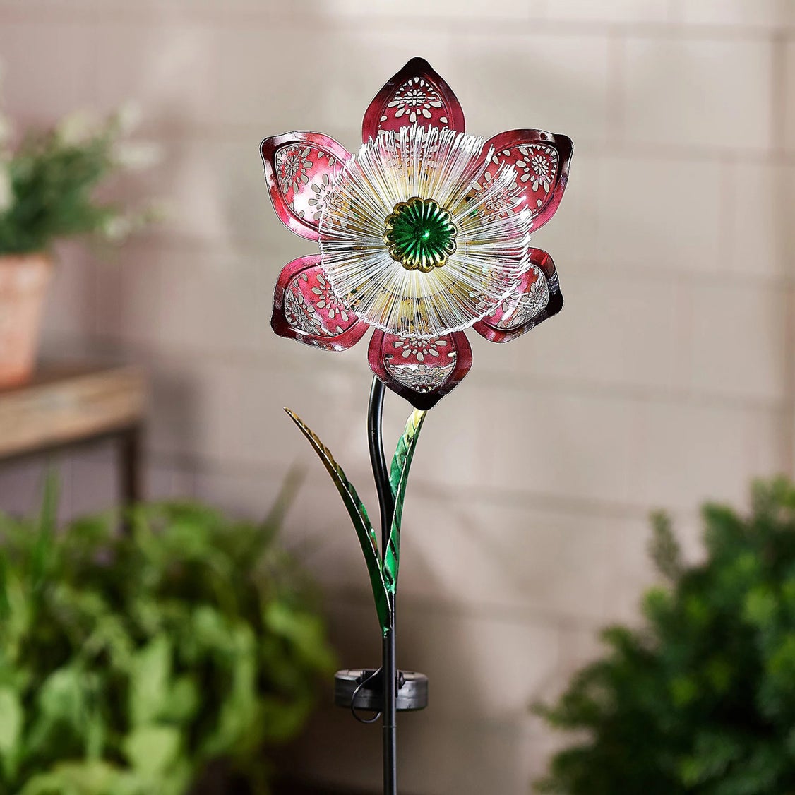 Solar Fiber Optic Flower Stake, Red