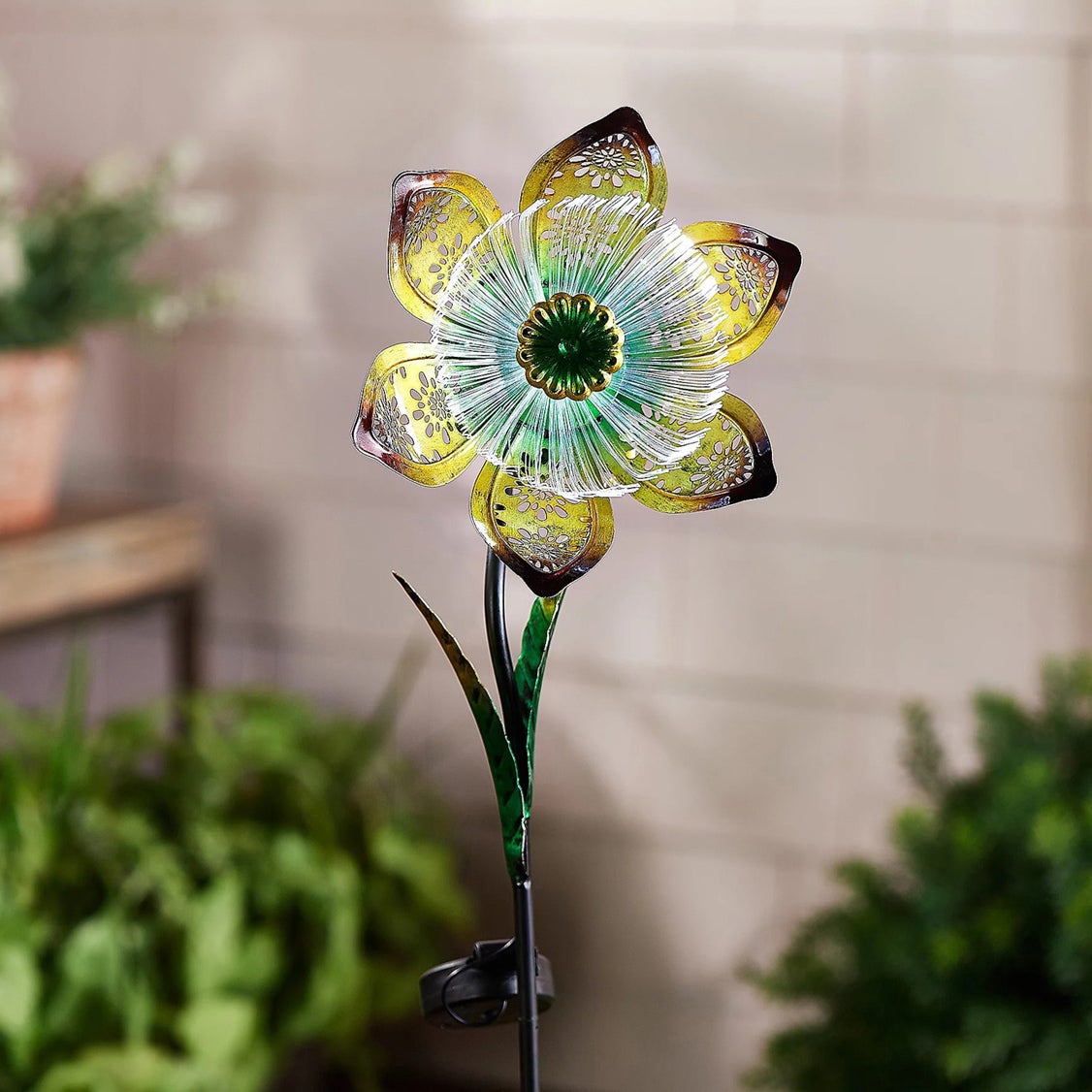 Solar Fiber Optic Flower Stake, Yellow