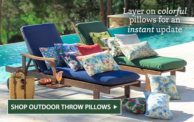 Image of Classic Outdoor Throw Pillows. Layer on colorful pillows for an instant update - SHOP OUTDOOR THROW PILLOWS