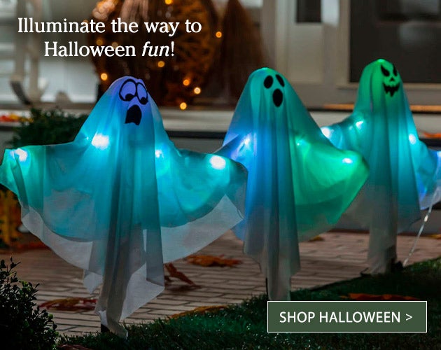 Image of Ghost Trio Path Markers. Illuminate the way to Halloween Fun! SHOP HALLOWEEN