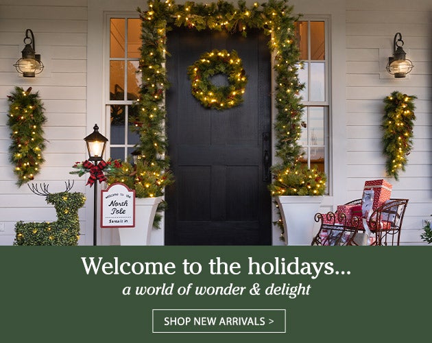 Image of Blue Ridge Greenery, North Pole Lamp Post, Red Sleigh, Lighted Reindeer Topiary. Welcome to the holidays…a world of wonder, delight, peace & love. Discover new & favorite ways to make your special moments come to life. SHOP NEW ARRIVALS