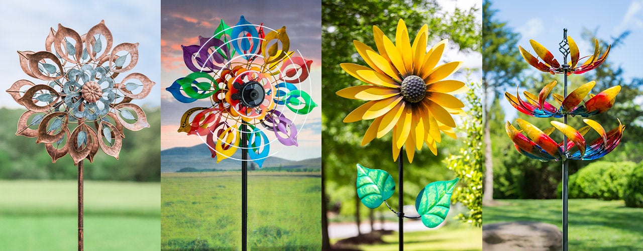 Collage image of several wind spinners