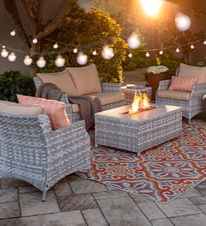 image of outdoor seating set at dusk