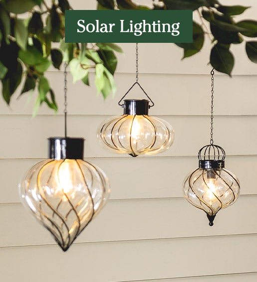Image of Edison-Style Hanging Glass Solar Lantern. Solar Lighting