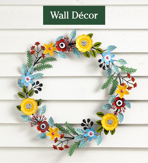 Image of Indoor/Outdoor Floral and Berry Metal Wreath outdoors. Outdoor Wall Decor