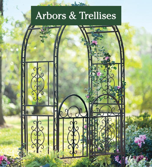 Image of Montebello Scrollwork Metal Garden Arbor with Doors. Arbors & Trellises