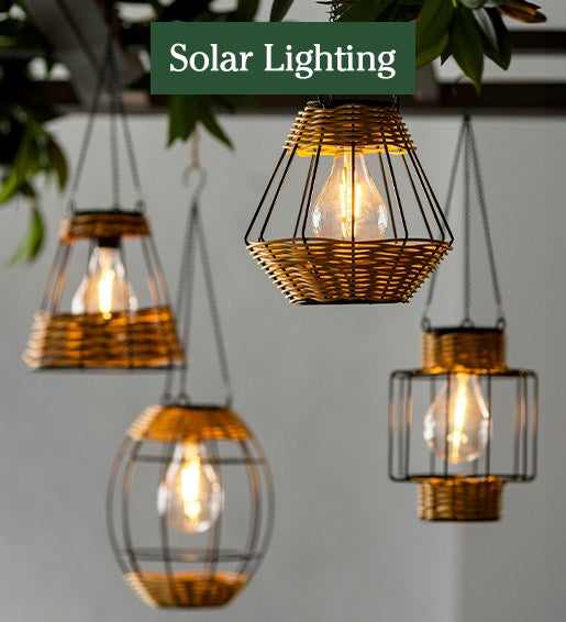 Image of Rattan Hanging Solar Lanterns Set. SOLAR LIGHTING