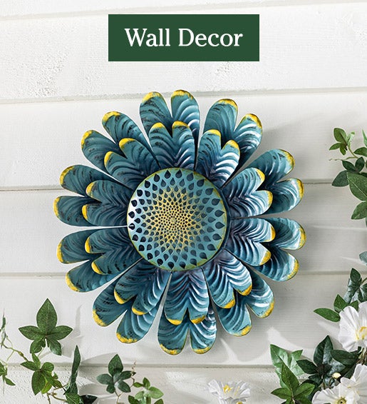Image of Blue Flower Distressed Metal Wall Art. WALL DECOR