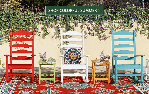 Image of POLYWOOD Rocking Chairs. SHOP COLORFUL SUMMER