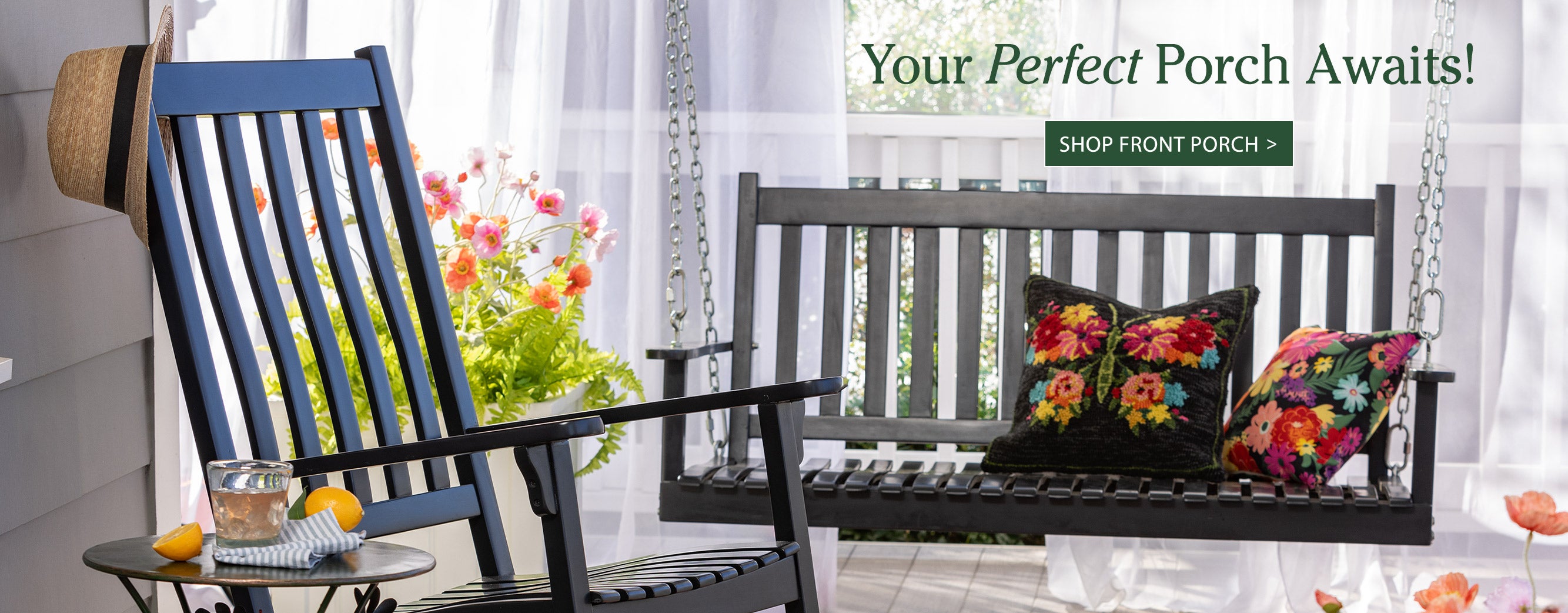 Image of Slatted Wooden Porch Furniture. Your Perfect Porch Awaits! SHOP FRONT PORCH