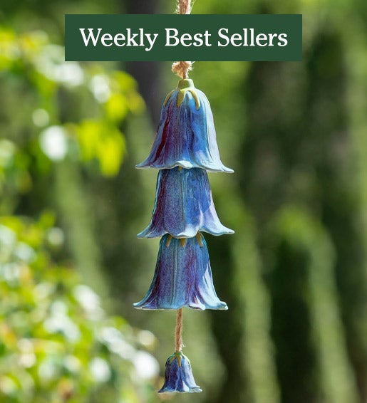 Image of Blue Ceramic Flower Garden Bells Wind Chime. Weekly Best Sellers