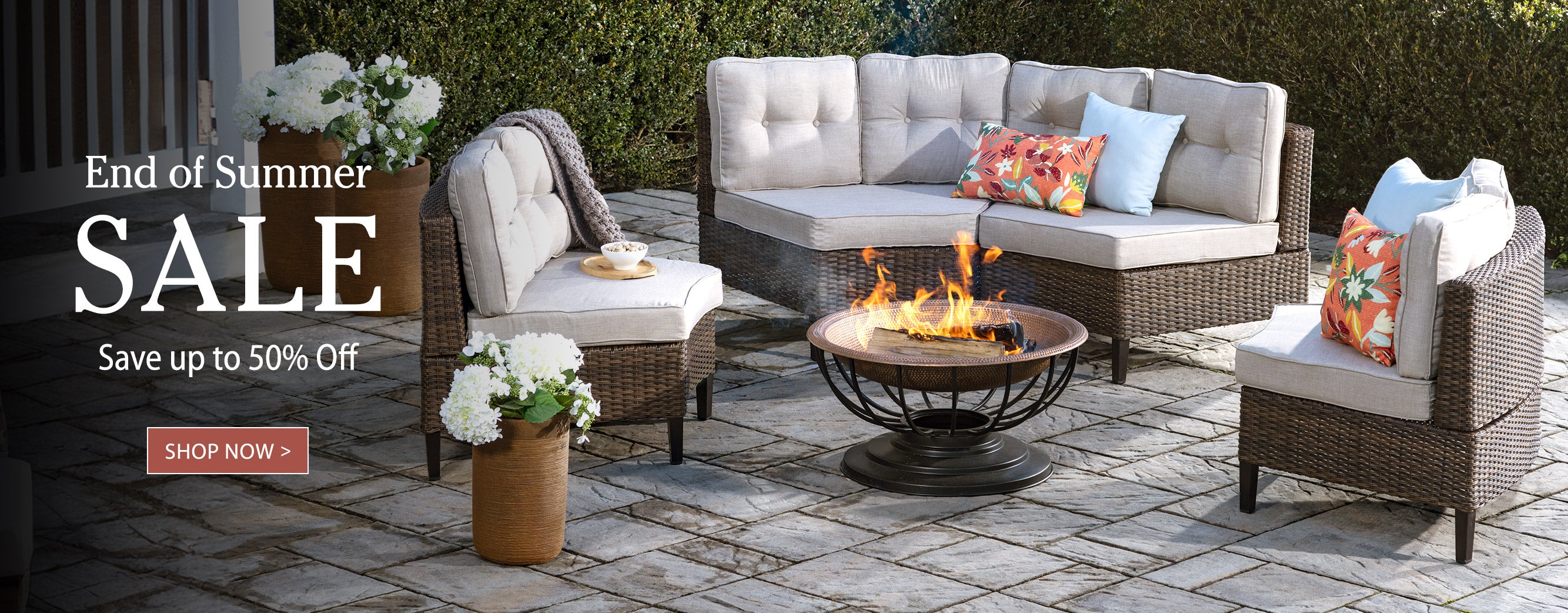 Image of Kingwood 5 Piece Outdoor seating set on patio. End of Summer SALE Save up to 50% off