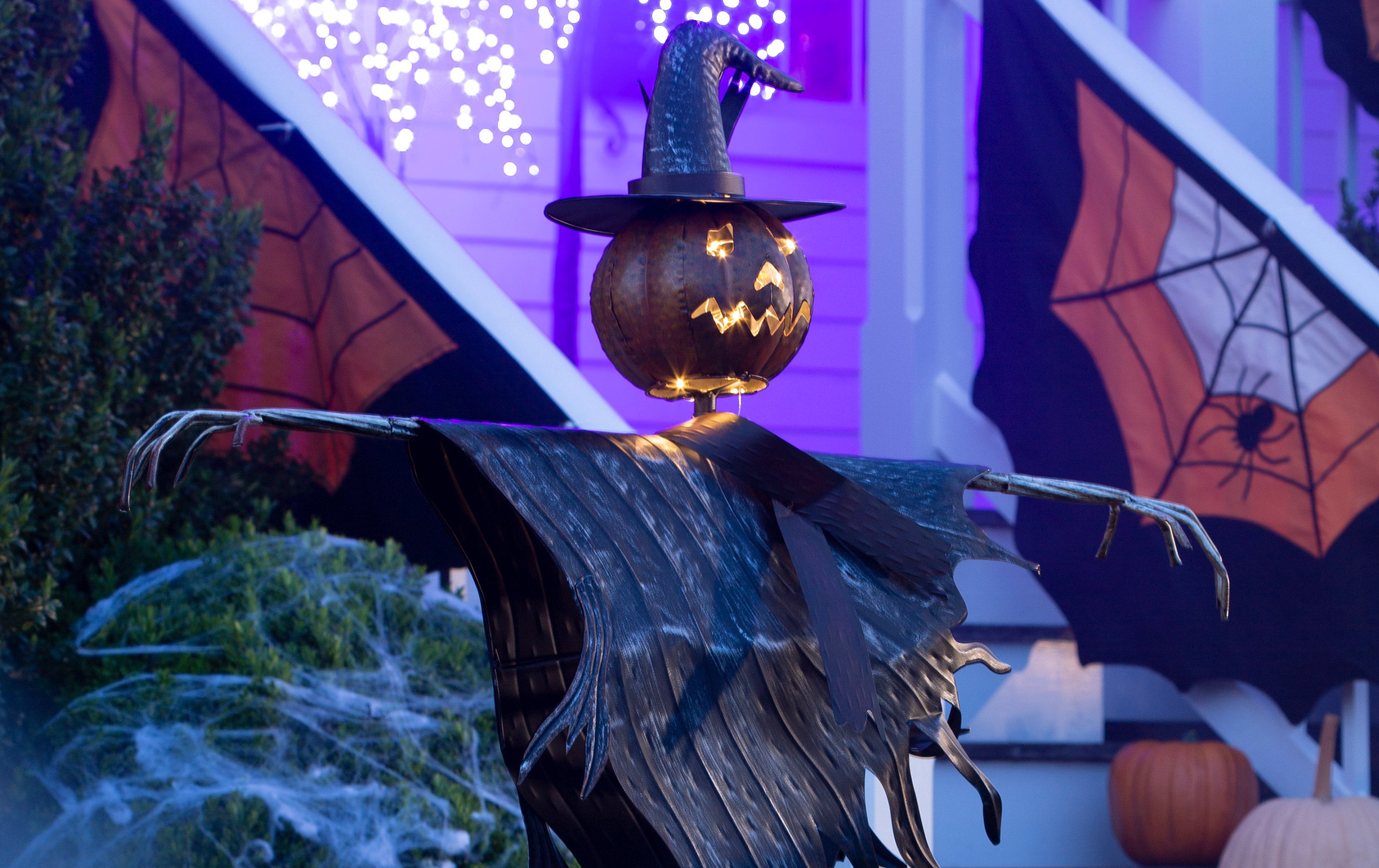 Image of Halloween Solar Scarecrow Jack O' Lantern Metal Ground Stake.