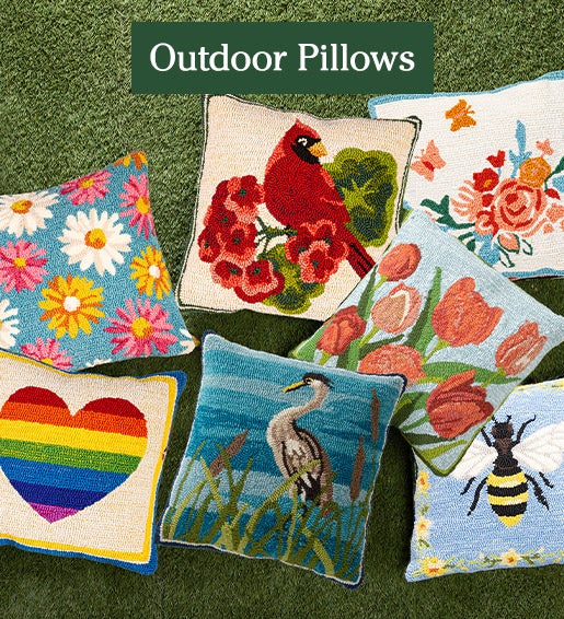 Image of assorted outdoor throw pillows. Outdoor Pillows
