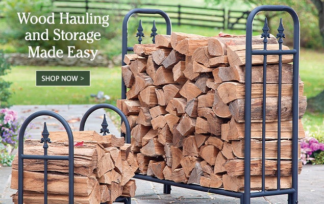 Image of log racks. Wood Hauling and Storage Made Easy