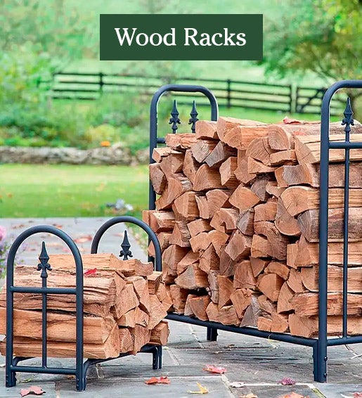 Image of Heavy Duty Steel Wood Rack with Finial Design with logs. WOOD RACKS