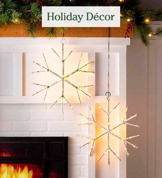 Image of Lighted Birch Branch Snowflake Hanging Accent on mantel