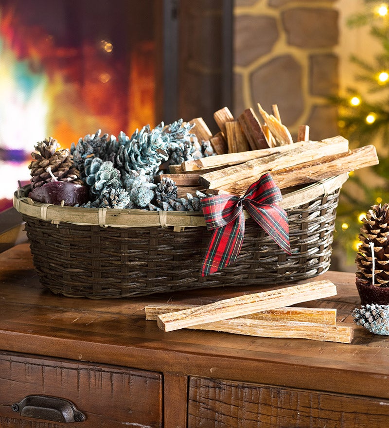 Fire Starter Holiday Gift Basket with Fatwood, Color Cones and Wax Cones
