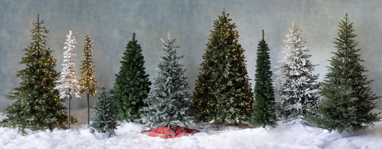 line of Plow & Hearth christmas trees