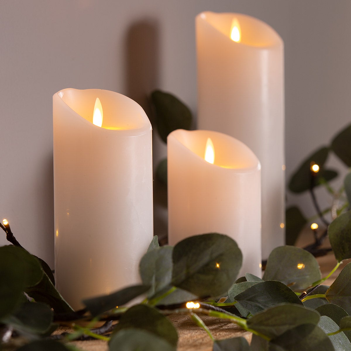 Cream LED Pillar Candle with Flicker Flame and Auto-Timer