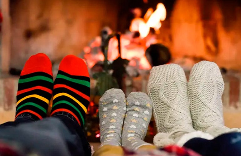 socks in front of fireplace