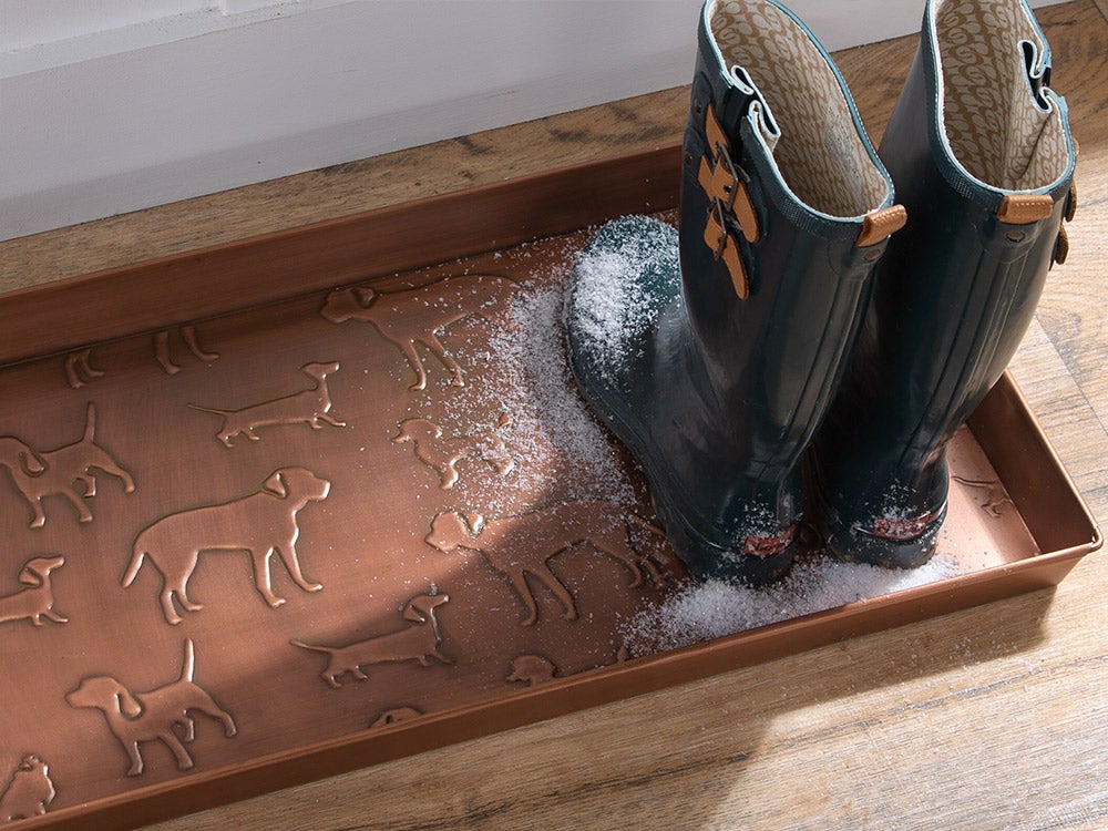 Embossed Metal Dog Breeds Boot Tray