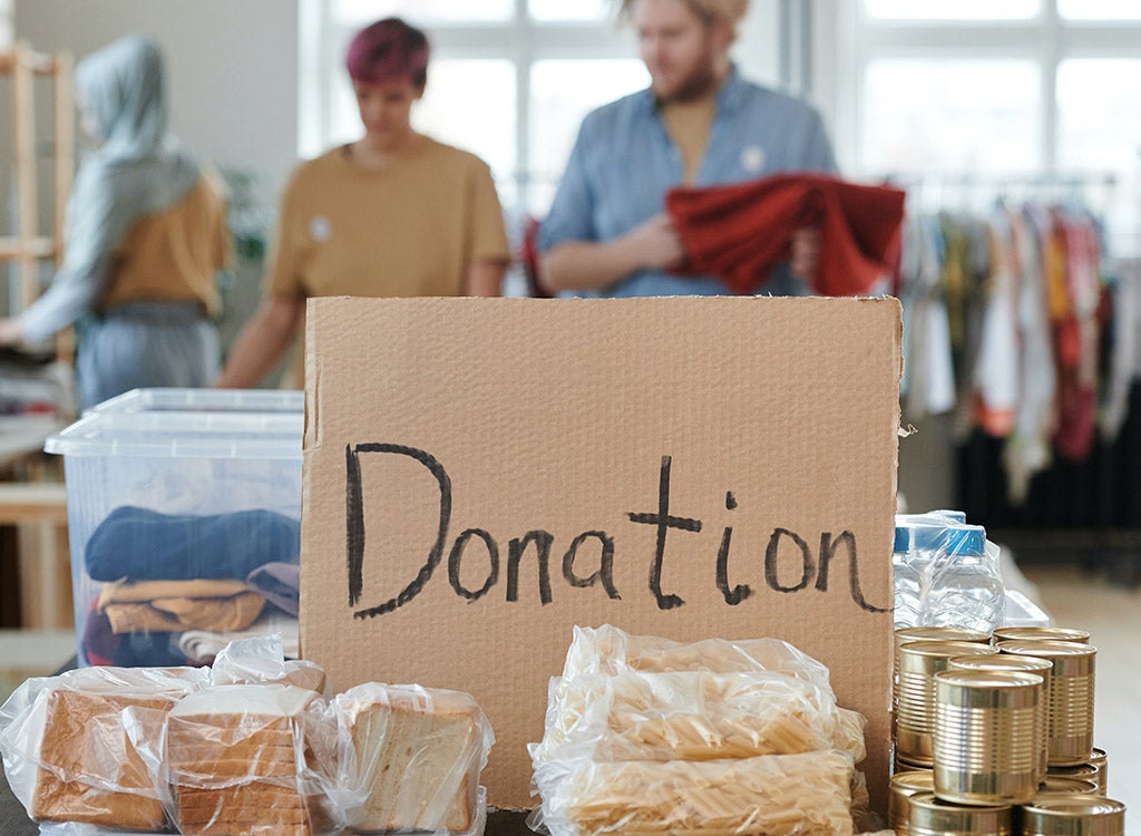 donation center with food and clothes
