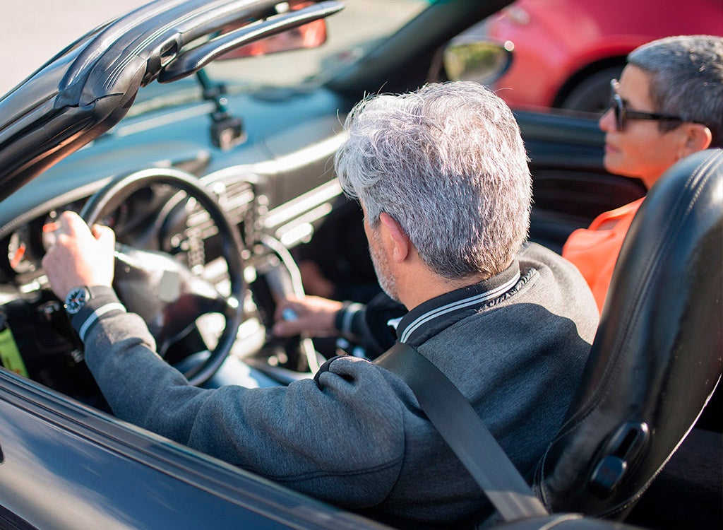 couple driving in car