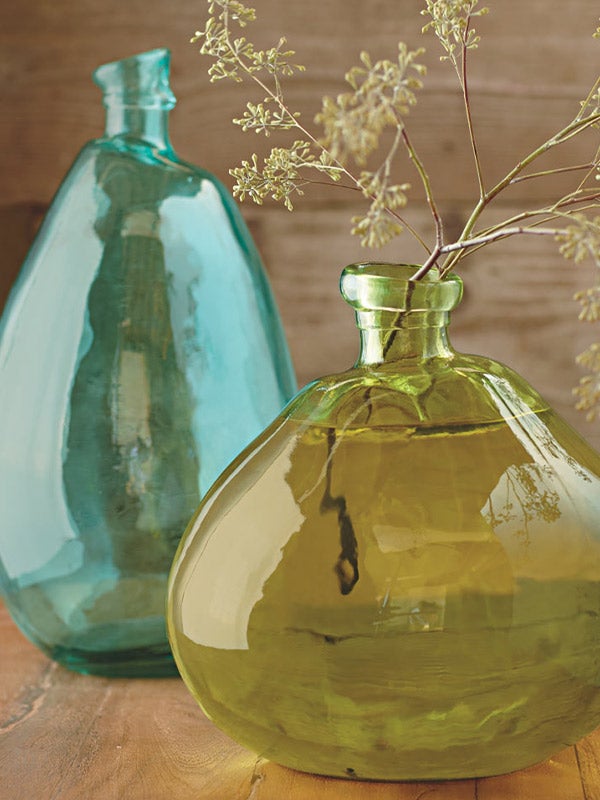 Aqua Blue and Citron Green Recycled Glass Balloon Vases