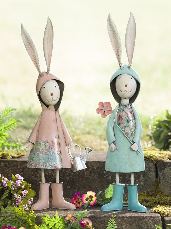 Metal Storybook Rabbit Garden Statue - Blue