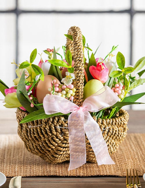 Tulips and Eggs Basket Table Décor