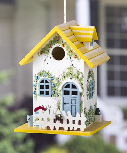 Colorful Cottage Hanging Birdhouse with Cord