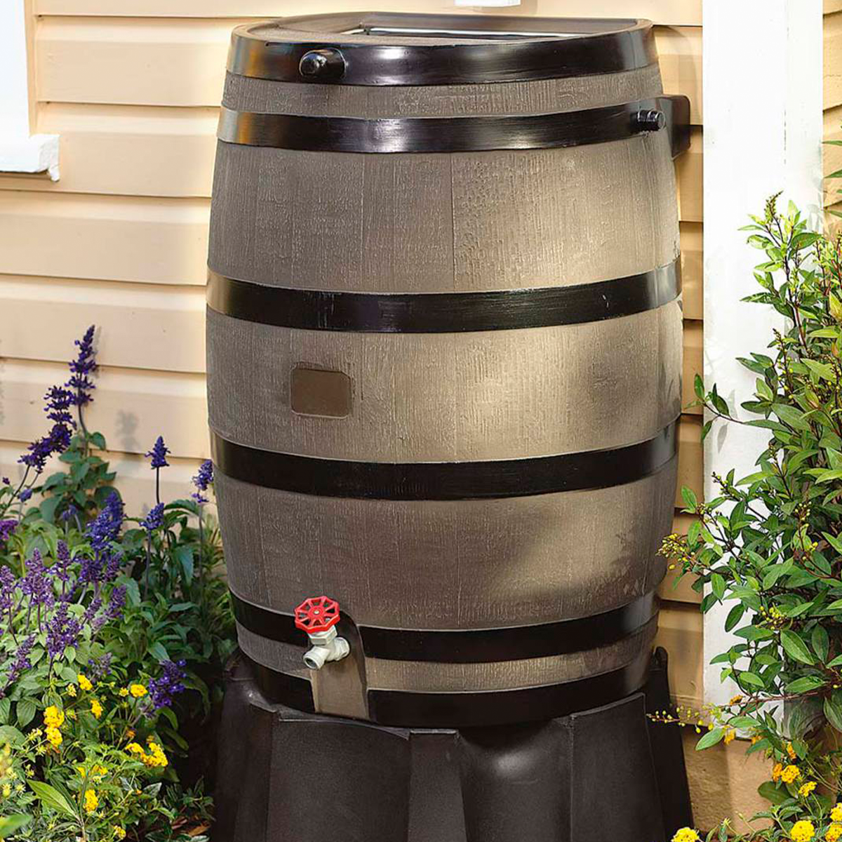 50-Gallon Rain Barrel with Flat Back