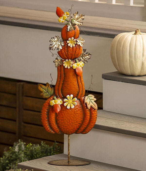 Stacked Pumpkins Metal Statue