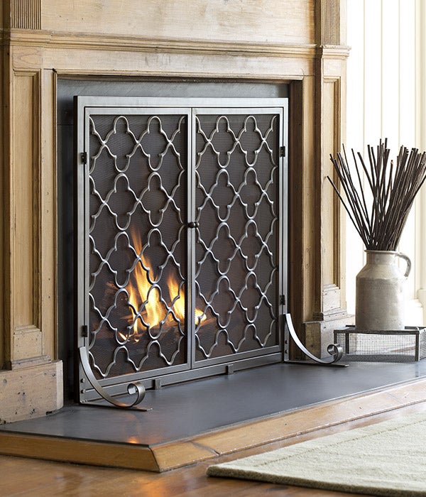 Geometric Fireplace Screen with Two Doors