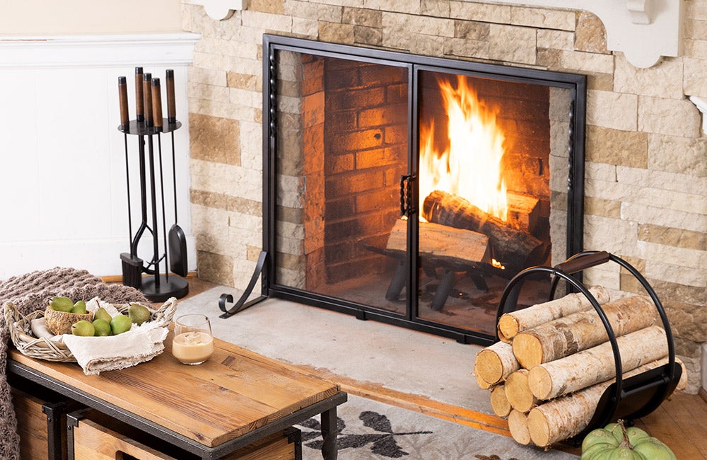 fireplace with log holder