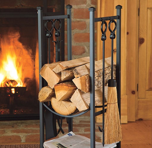 Wood Rack With Fireplace Tools