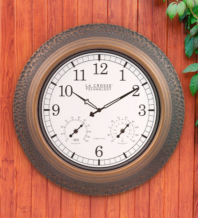 Indoor/Outdoor Atomic Analog Wall Clock with Temperature and Humidity