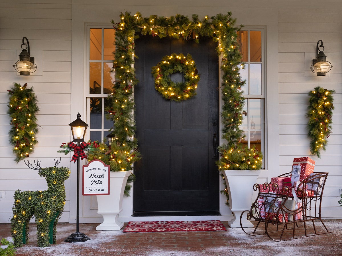 christmas decorated front porch