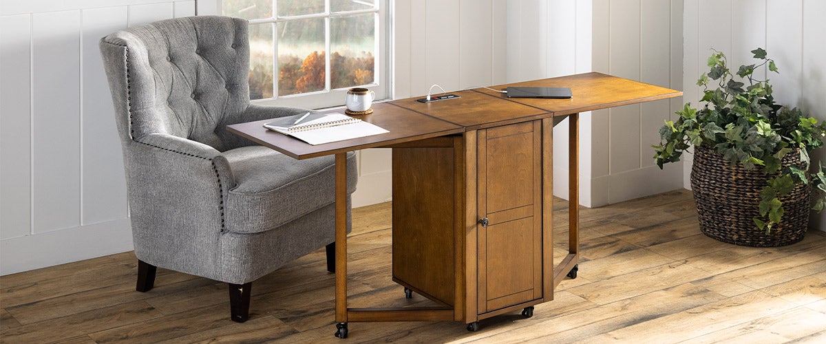 Folding Hideaway Double Desk with Cabinet and Chargers