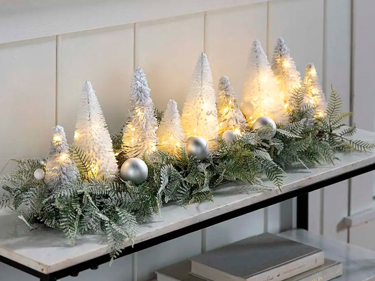 Lighted Holiday Centerpiece with Bottle Brush Trees