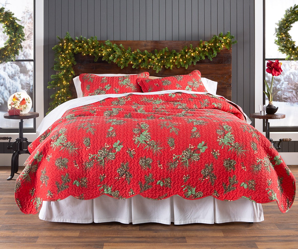 Holiday Peaceful Pine Quilted Bedding Set