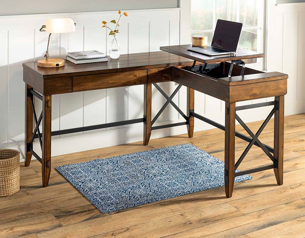 L-Shaped Lift Desk with Two Height Settings and Drawer