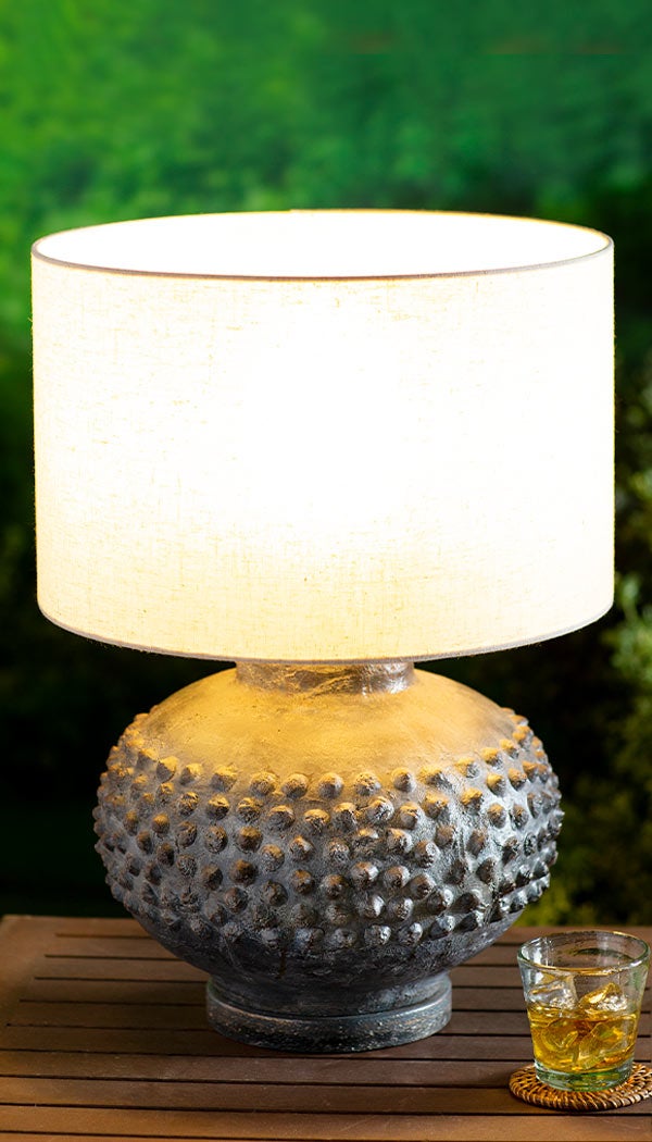 Outdoor Slate Color Table Lamp With Weather Resistant Shade