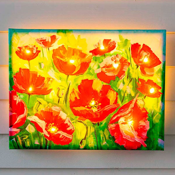 Lighted Poppies Outdoor Safe Canvas Wall Art With Timer